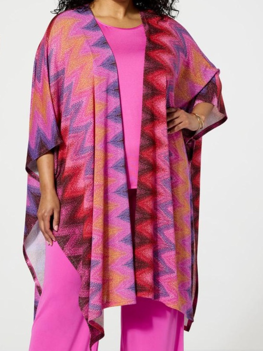 IMAN Women LP Fuchsia Printed Global Chic Shimmering Glam Topper Cardigan NWT